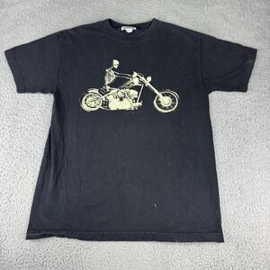 90s Jem Sportswear Skeleton and Chopper Vintage Black Biker Tshirt Men's Med Y2k